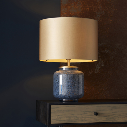 Rowan table cobalt glass Table light Cobalt glass & gold satin fabric