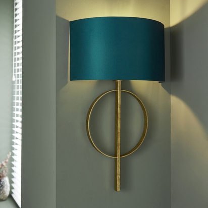 Vale wall antique gold leaf Wall light Antique gold leaf & teal satin fabric