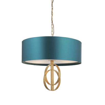 Waverley 3lt pendant antique gold leaf Pendant light Antique gold leaf & teal satin fabric