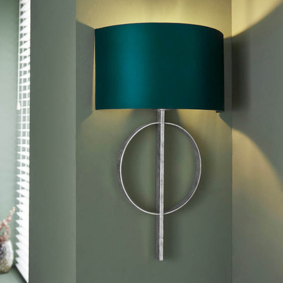 Willow wall antique silver leaf Wall light Antique silver leaf & teal satin fabric