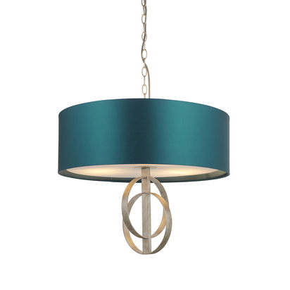 Winslow 3lt pendant antique silver leaf Pendant light Antique silver leaf & teal satin fabric