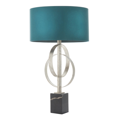 Wren table antique silver leaf Table light Antique silver leaf & teal satin fabric