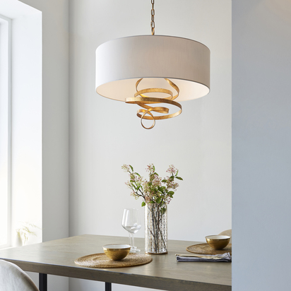 Wycombe 3lt pendant gold leaf Pendant light Gold leaf & ivory cotton fabric