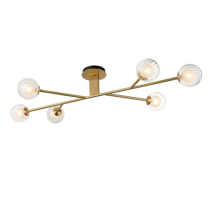 Aurelia 6lt semi flush satin brass plate Semi flush light Satin brass plate & clear/frosted glass