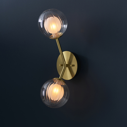 Bayswater 2lt wall satin brass plate Wall light Satin brass plate & clear/frosted glass