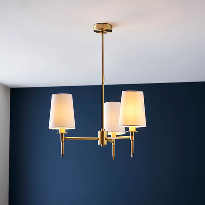 Brunswick 3lt pendant satin brass plate Pendant light Satin brass plate & vintage white fabric
