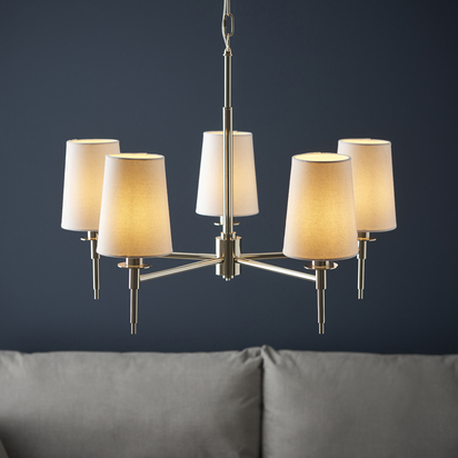 Bourne 5lt pendant bright nickel plate Pendant light Bright nickel plate & vintage white fabric