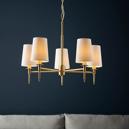 Brunswick 5lt pendant satin brass plate Pendant light Satin brass plate & vintage white fabric