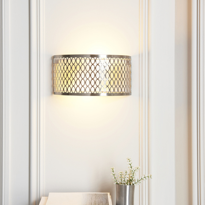 Twickenham 2lt Wall Wall light Satin nickel plate, white fabric & frosted glass