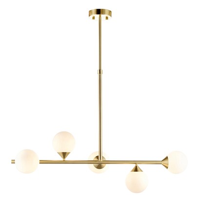 Clara 5lt pendant satin brass plate Pendant light Satin brass plate & gloss white glass