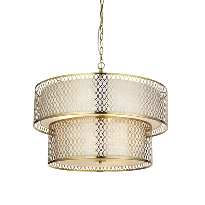 Twickenham 6lt Tiered Pendant Pendant light Gold effect plate, white fabric & frosted glass