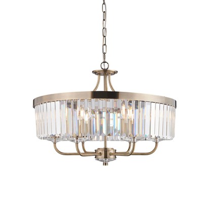 Delaney 6lt pendant antique brass plate Pendant light Antique brass plate & clear cut glass