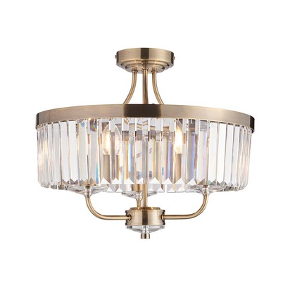 Dulwich 3lt semi flush antique brass plate Semi flush light Antique brass plate & clear cut glass