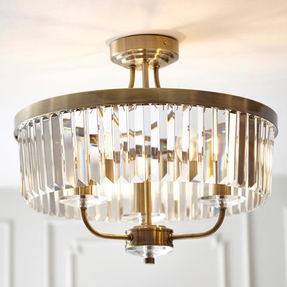Dulwich 3lt semi flush antique brass plate Semi flush light Antique brass plate & clear cut glass