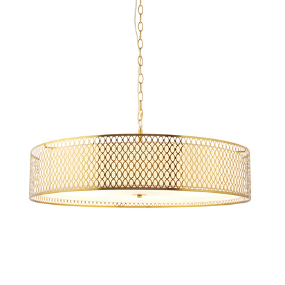 Twickenham 5lt Grand Pendant Pendant light Gold effect plate, white fabric & frosted glass