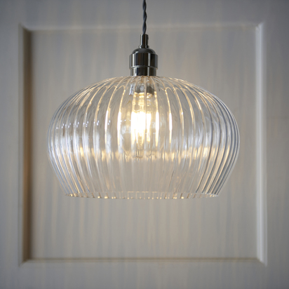 Eldon pendant bright nickel plate Pendant light Bright nickel plate & clear ribbed glass
