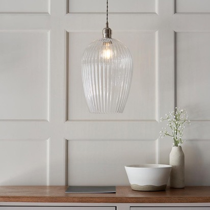 Eldon pendant bright nickel plate Pendant light Bright nickel plate & clear ribbed glass