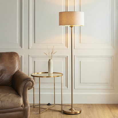 Beechbrook Single Floor Floor light Vintage brass finish & natural linen