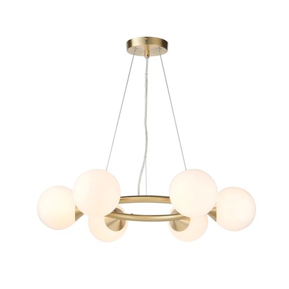 Gable 6lt pendant satin brass plate Pendant light Satin brass plate & gloss white glass