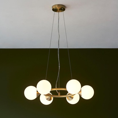 Gable 6lt pendant satin brass plate Pendant light Satin brass plate & gloss white glass