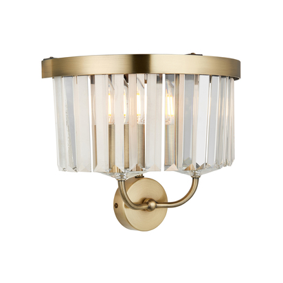 Hugo 2lt wall antique brass plate Wall light Antique brass plate & clear cut glass