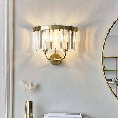Hugo 2lt wall antique brass plate Wall light Antique brass plate & clear cut glass