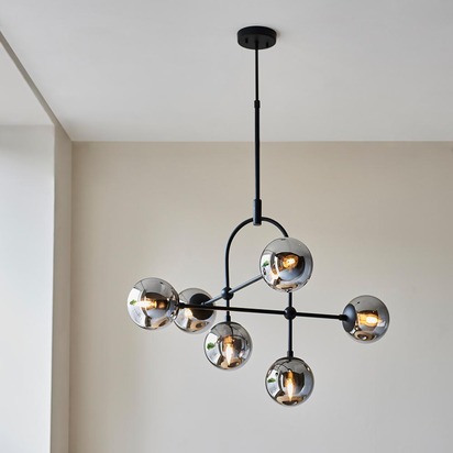 Isla 6lt pendant matt black Pendant light Matt black & smoked mirror glass