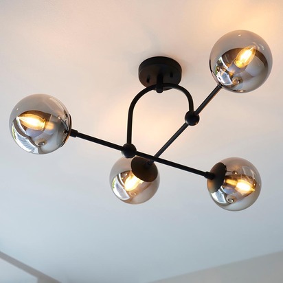 Kensington 4lt semi flush matt black Semi flush light Matt black & smoked mirror glass