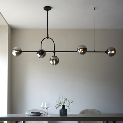Mabel 5lt pendant matt black Pendant light Matt black & smoked mirror glass