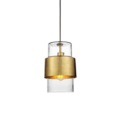 Mayfair pendant hammered brass plate Pendant light Hammered brass plate & textured clear glass