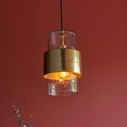 Mayfair pendant hammered brass plate Pendant light Hammered brass plate & textured clear glass