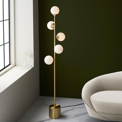 Perry 5lt floor satin brass plate Floor light Satin brass plate & gloss white glass