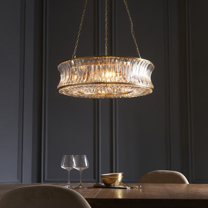 Primrose 6lt pendant warm brass plate with crystal and clear glass Pendant light Warm brass plate with crystal and clear glass