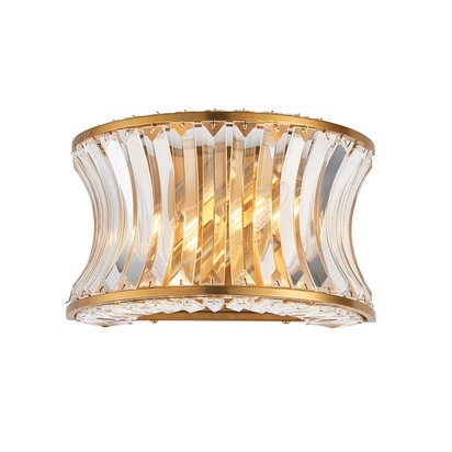 Quinn 2lt wall warm brass plate with crystal and clear glass Wall light Warm brass plate with crystal and clear glass