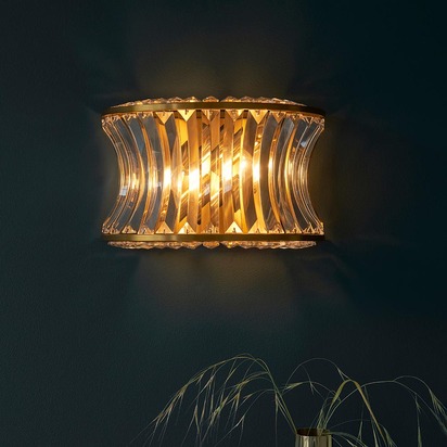 Quinn 2lt wall warm brass plate with crystal and clear glass Wall light Warm brass plate with crystal and clear glass