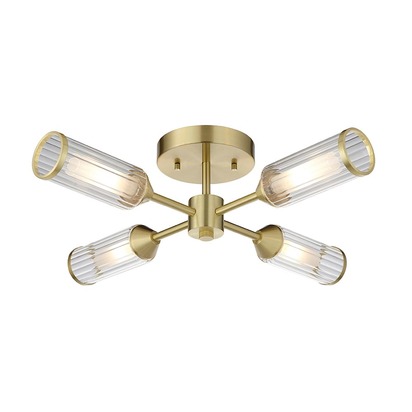 Riley 4lt semi flush satin brass plate with clear Semi flush light Satin brass plate with clear & frosted glass
