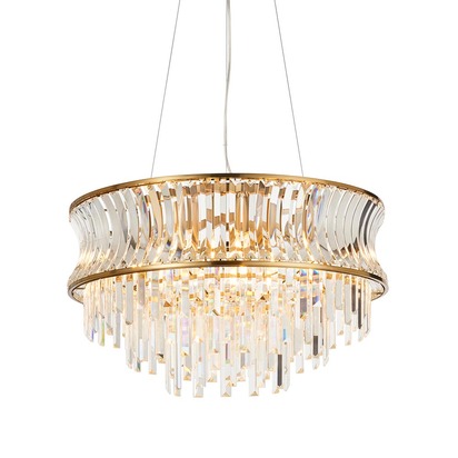 Thornley 9lt pendant warm brass plate with crystal and clear glass Pendant light Warm brass plate with crystal and clear glass