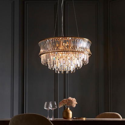 Thornley 9lt pendant warm brass plate with crystal and clear glass Pendant light Warm brass plate with crystal and clear glass