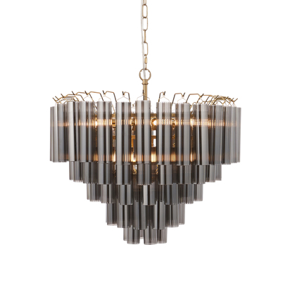 Cambridge 12lt Pendant Pendant light Satin brass plate & smokey grey lustre glass