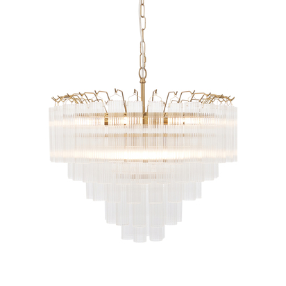 Cambridge 12lt Pendant Pendant light Satin brass plate & clear ribbed glass