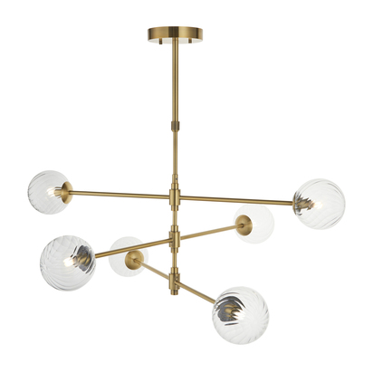 Amber Court 6lt pendant brushed aged brass plate Pendant light Brushed aged brass plate & clear glass