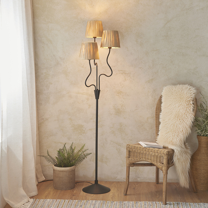Chalwell 3lt Floor Floor light Matt black & natural raffia