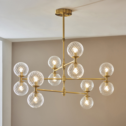 Amber Grove 12lt pendant brushed aged brass plate Pendant light Brushed aged brass plate & clear glass