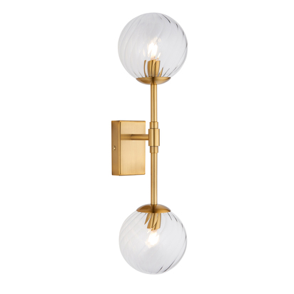 Amber Row 2lt wall brushed aged brass plate Wall light Brushed aged brass plate & clear glass