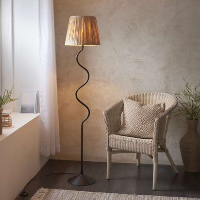 Chalwell Floor Floor light Matt black & natural raffia
