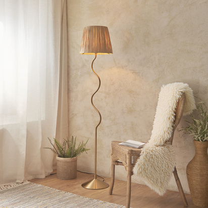 Chalwell Floor Floor light Brushed aged brass plate & natural raffia