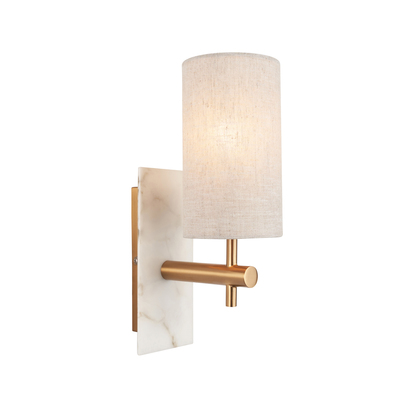 Amber Loft wall vintage brass finish, white marble effect Wall light Vintage brass finish, white marble effect & natural linen
