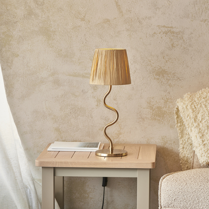 Chalwell Table Table light Brushed aged brass plate & natural raffia
