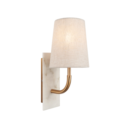 Amber Vale wall vintage brass finish, white marble effect Wall light Vintage brass finish, white marble effect & natural linen