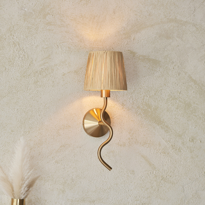 Chalwell Wall Wall light Brushed aged brass plate & natural raffia